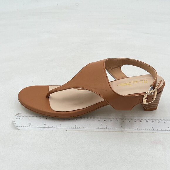 Milooey Brown T-strap Thong Low Heel Sandals Causal Ankle Strap Flip Flops Shoes - Picture 2 of 8